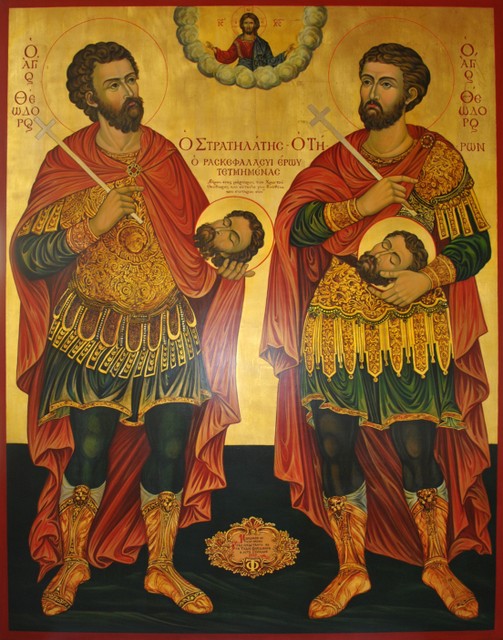 Icon of St Theodore Tyron [of Amasea] and St Theodore Stratelates [of Heraclea] by Marchela Dimitrova